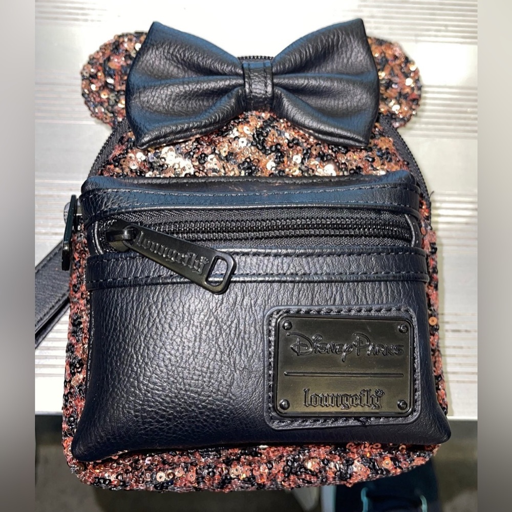 Disney Parks Loungefly Minnie Mouse Belle of the Ball Wristlet Bronze Sequin